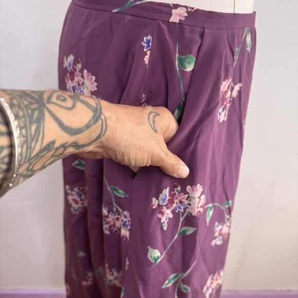 Vintage 90s Jones New York 100% Silk Floral Midi Skirt Button Front Indie Fairy - Picture 4 of 7